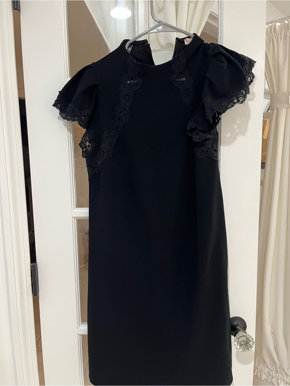 Rebecca Taylor Black Lace-Trim Puff Sleeve Dress
